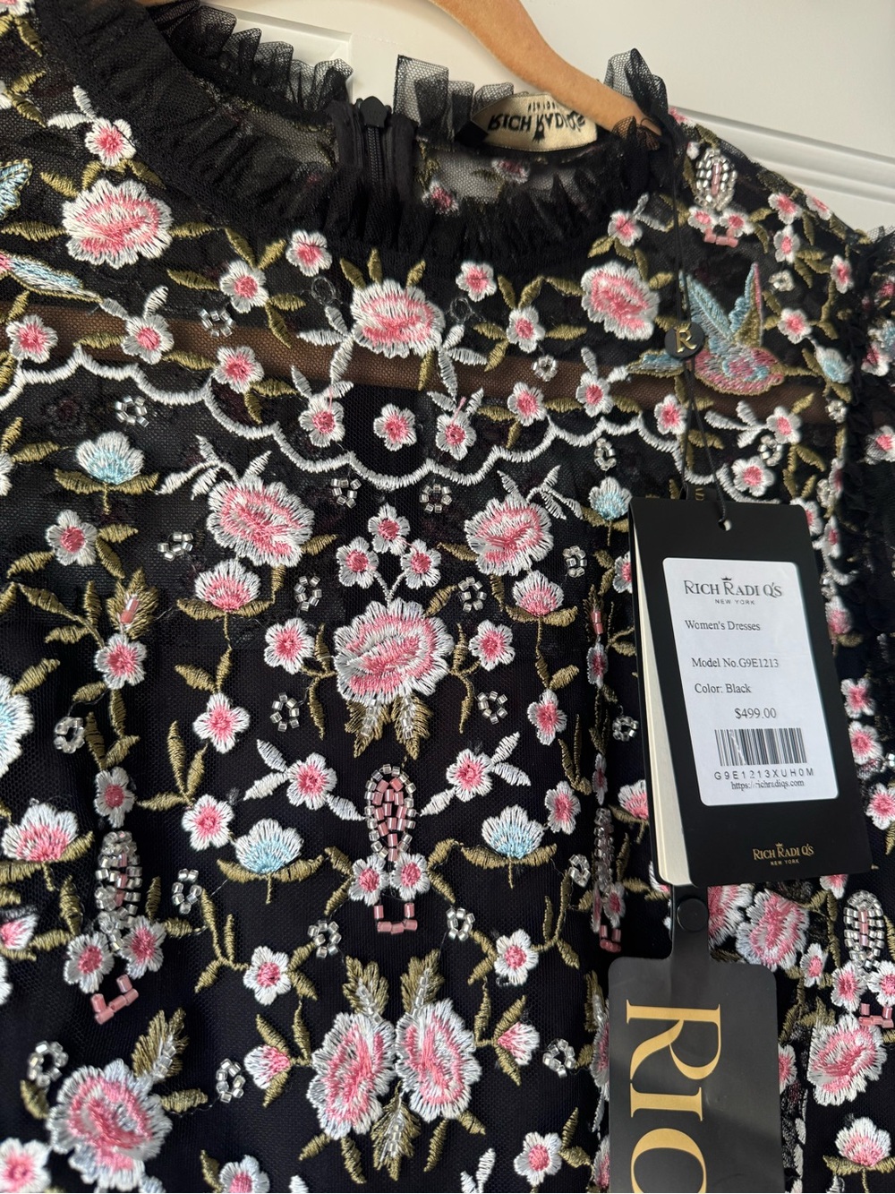 Rich Radi Q’S Black Floral Embroidered Lace Midi Dress - Picture 10 of 16